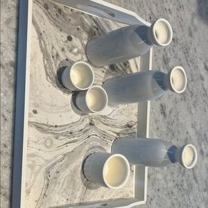 White Ceramic Sake Bottle and Cup Set